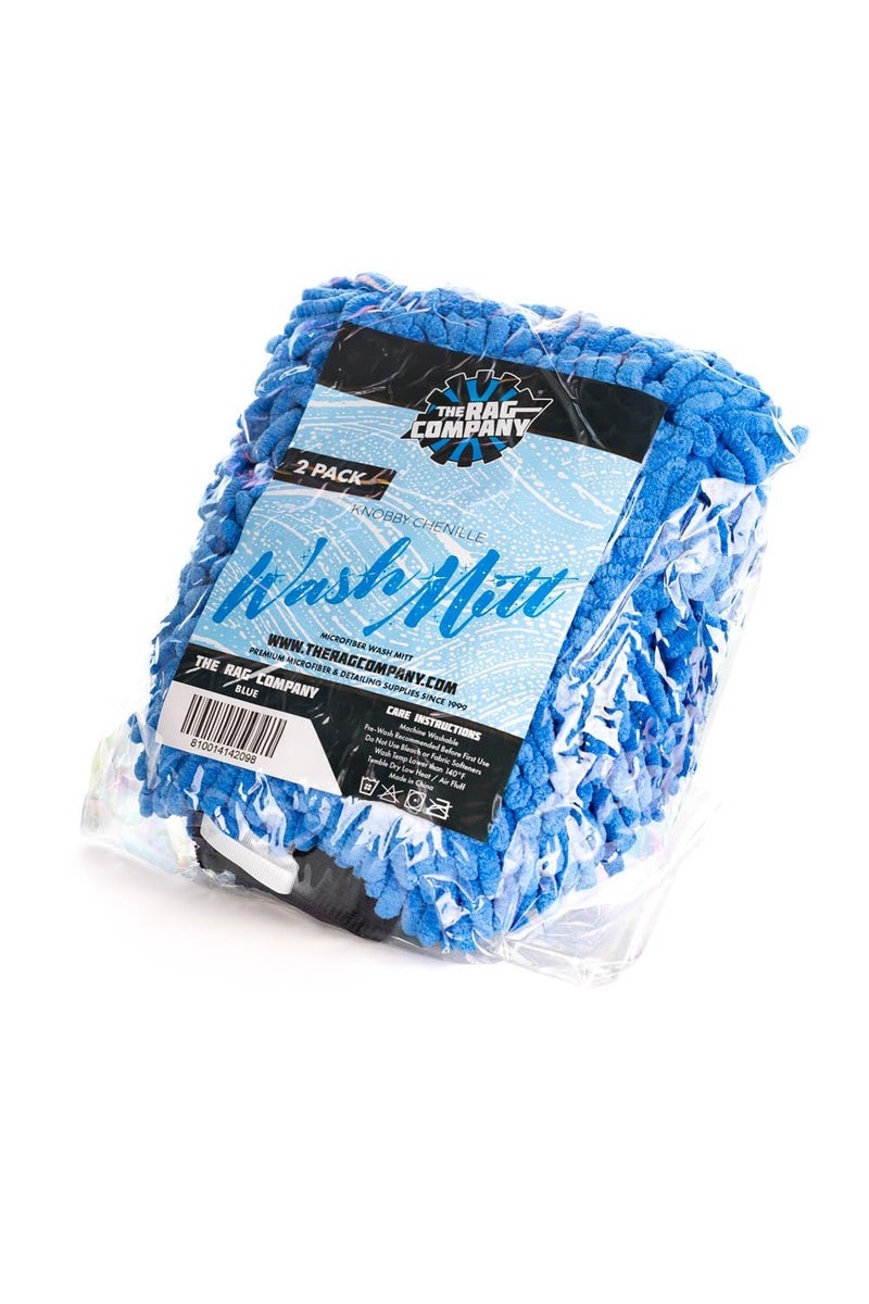 The Rag Company - Premium Chenille Microfiber Knobby Wash Mitts - Perfect for Car Washing and Detailing; Scratch-Free, Lint-Free, Double-Sided, Plush, and Absorbent; Blue (2-Pack) - Image 3